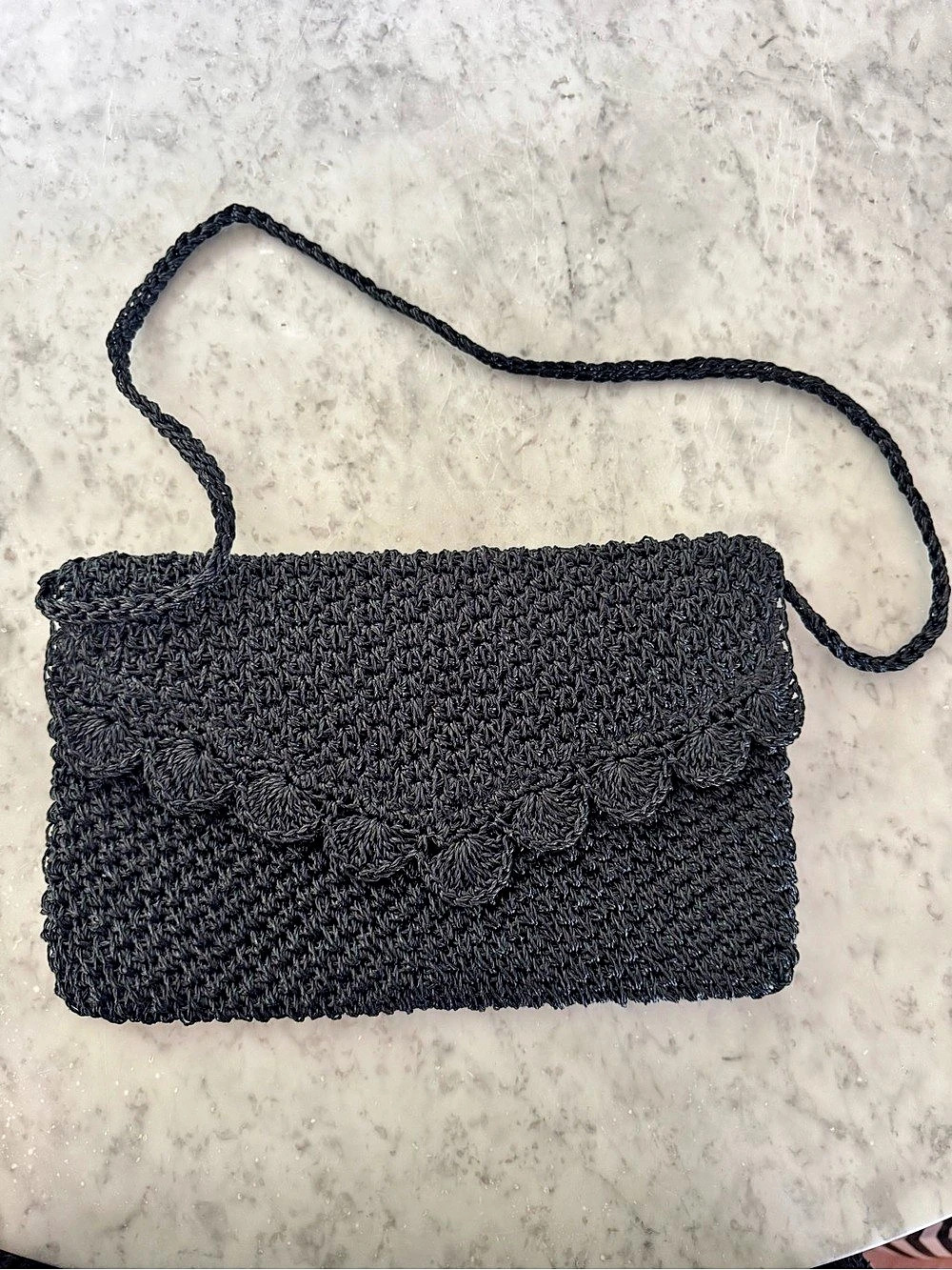 Vintage Black Crochet Shoulder Clutch